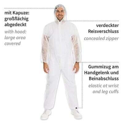 Overalls Light mit Kapuze | PP | weiss | Grösse M Overalls Light mit Kapuze | PP | weiss | Grösse M